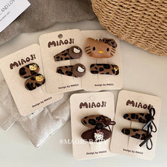 Fashion Cute Sweet Kitty Cat Hair Clips Leopard Print Animals Bowknot Cartoon Snap Clips for Kids Children Hair Accessories