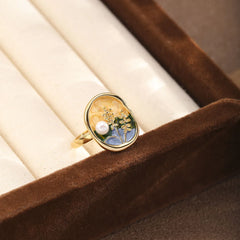 Fashion Copper 18K Gold Plated Pearl Vintage Rings for Girls Trendy Elegant Jewelry for Women Ladies Wholesale China Factory