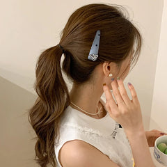 Women 2025 Hot Sale Dots Bowknot White Blue Snap Clips Fashion Elegant Glitter in Stock Hairpins Accessories for Female Office