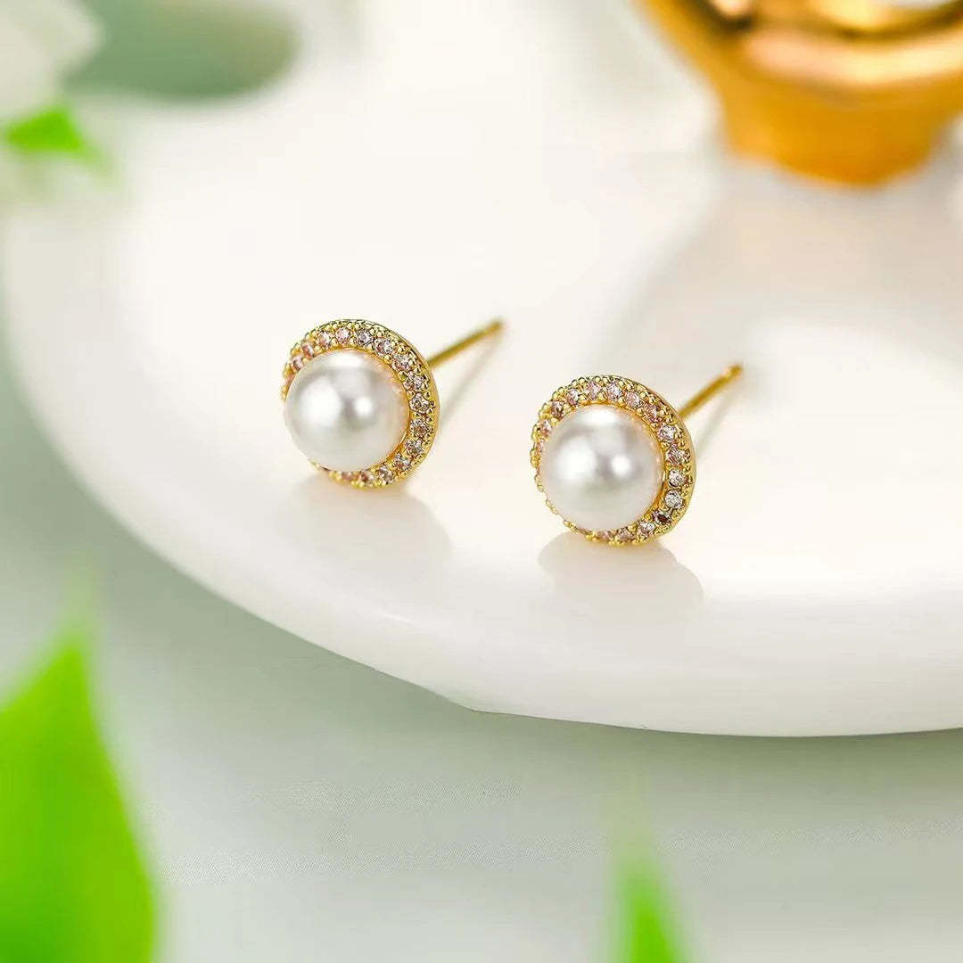 Ladies Hot Sale Imitation Pearl Small Stud Earring Trendy Fashion Elegant Simple Wholesale Jewelry Accessories for Women Daily