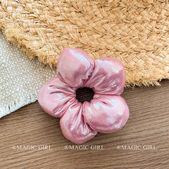 Sweet Cute Flower Shaped Plaid Scunchies for Girls Solid Color Stylish Fashion Hair Ties for Women Ladies Kids Hair Accessories