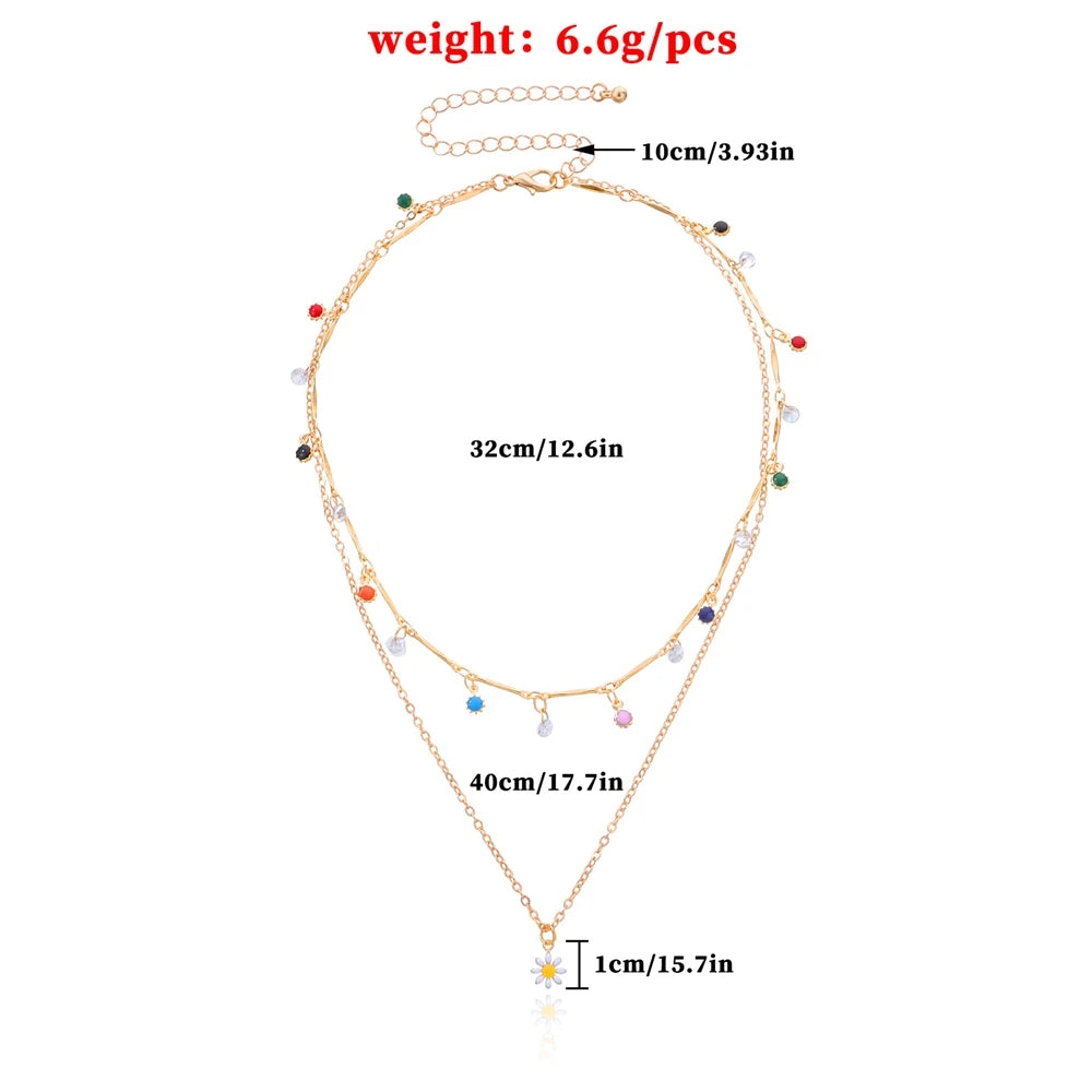 Fashion Layered Wearing Colorful Flower Floral Necklaces for Girls Sweet Elegant Glamorous Jewelry for Women Ladies Accessories