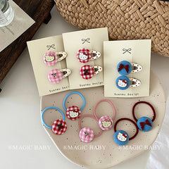 Children MultiColor Grid Cat Small Alligator Clips Hair Ties Fashion Sweet Wholesale in Stock Scrunchiy Hairpins Accessory Set