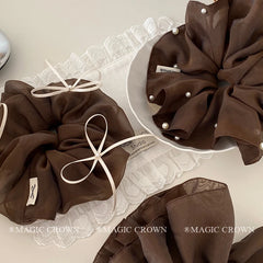 Women's Vintage Sweet Party-Style Hair Ties Accessory Female Multiple Large Thick Thin Ponytail Holder Imitation Pearl Bowknot