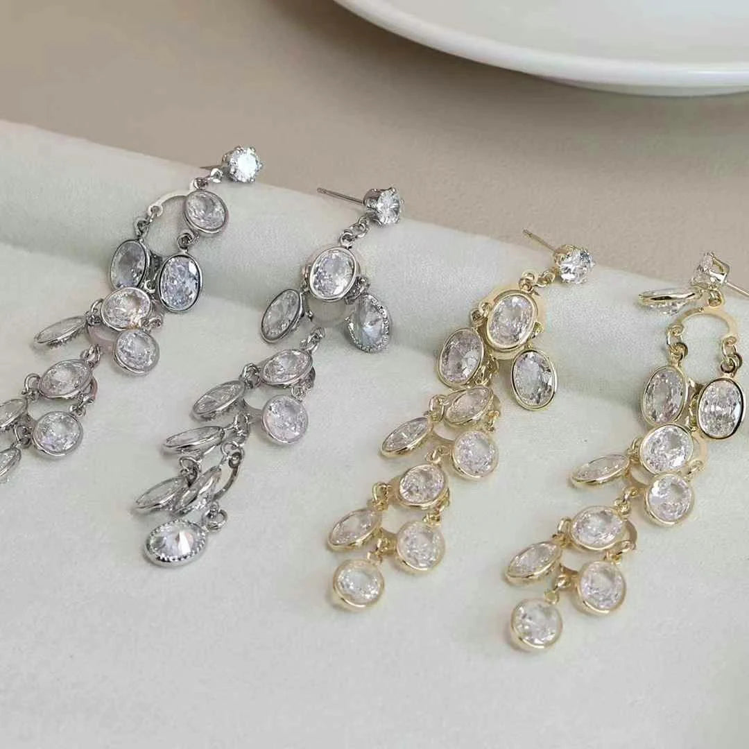 Ladies Wheat Spike-shaped Mental Tassel Decorative Medium Drop Earring Fashion Chic Glitter Sequined Bulk Jewelry Accessories