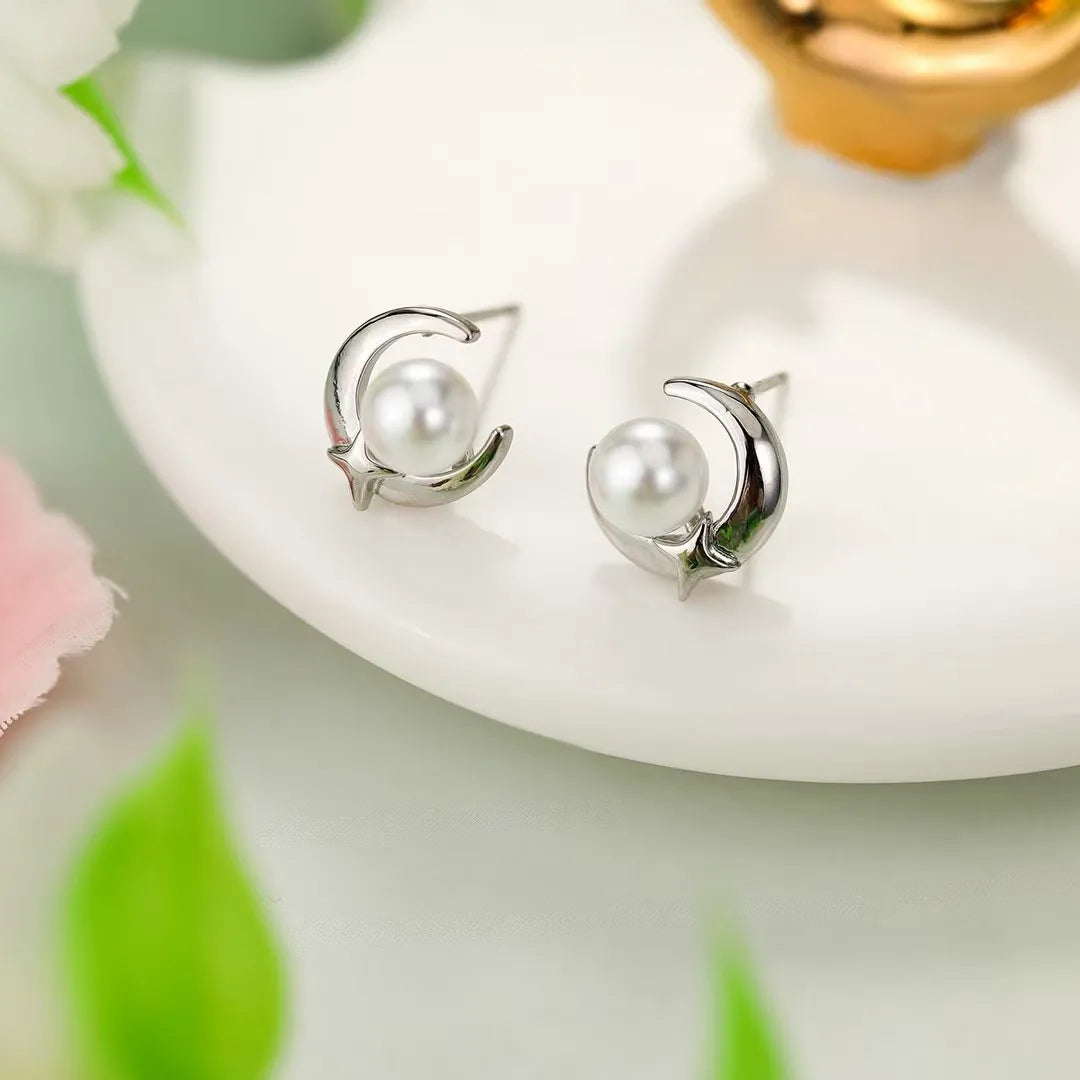 Fashion Pearl Glitter Luxurious Stud Earrings for Girls Heart Shaped Rhinestone Jewellry for Women Ladies Accessories Wholesale