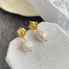 Fashion Freshwater Pearl S925 Silver Drop Earrings for Girls Classic Elegant Jewelry for Women 18k Gold Plated Wholesale Low MOQ