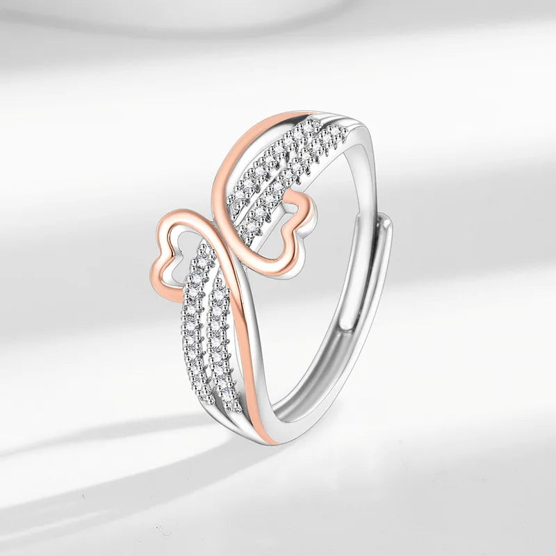 Separated Heart Open Rings Women Adjustable Cubic Zirconia Band Elegant Romantic Light Luxury Fashion Jewelry Gift Wholesale