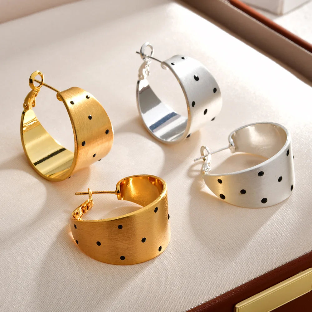 Wide Polka Dot Hoop Earrings Women Gold Brushed Metal Statement Earrings Fashion Jewelry Lightweight Party Accessories Wholesale