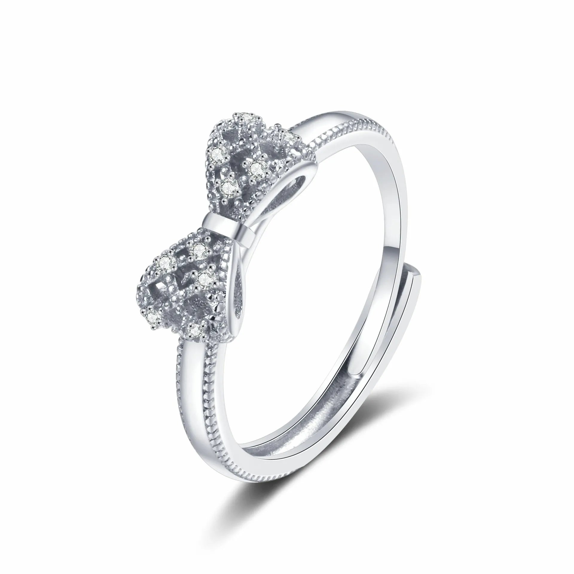 European and American Style Bow Rings Women Glitter Zircon Elegant Sweet Bowknot Rings Fashionable Jewelry Accessories Wholesale