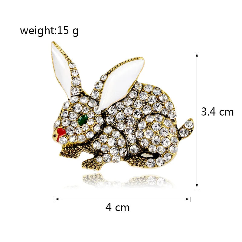 Fashion Rabbit Animals Sweet Cute Brooches for Girls Glitter Rhinestone Pins Jewelry for Women Ladies Accessories Wholesale