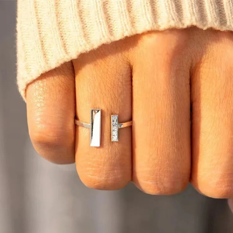Women's Double T-shaped Rings with Zircon-encrusted InstaStyle Minimalist Rings Korean Fashionable Jewelry Unisex Accessory Bulk