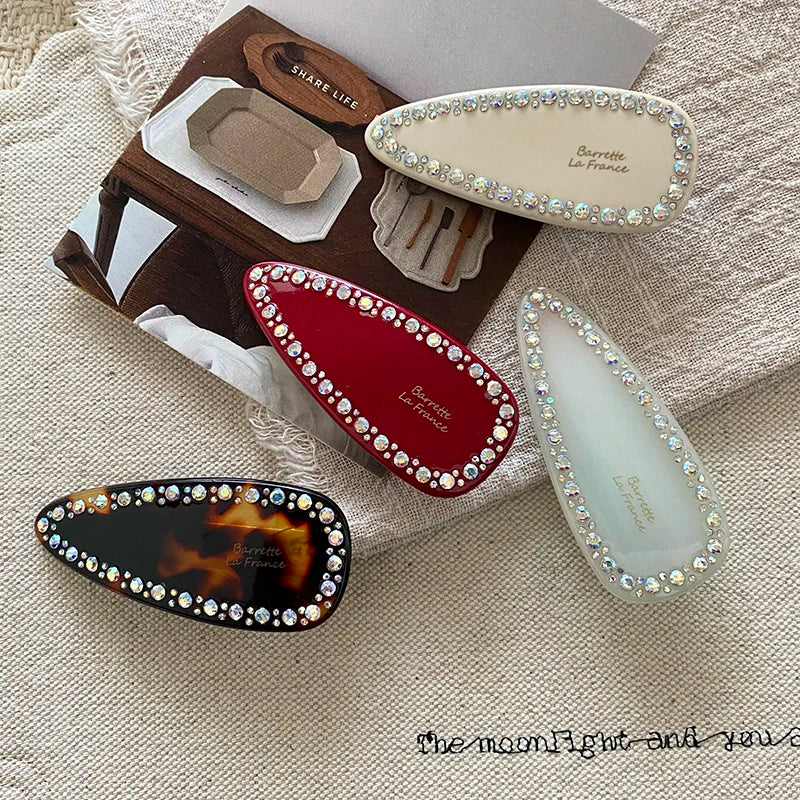 Exquisite Elegant Crystal Hair Clips Teardrop Shape Barrette French Fashion Hairpins Hair Accessories for Women Girls Wholesale