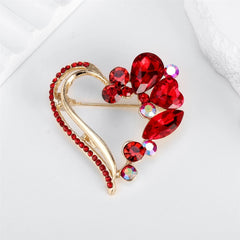 Fashion Classic Rhinestone Heart Shaped Sweet Brooches for Girls Trendy Stylish Pins Jewelry for Women Ladies Accessories