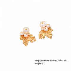 Women Leaf Shape White k 18k Gold-plated Freshwater Pearl S925 Silver Stud Earring Fashion Elegant in Stock Jewelry for Daily