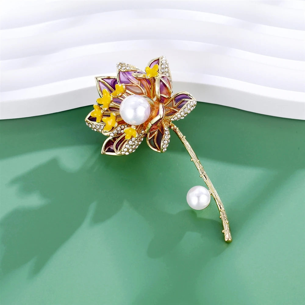 Fashion Chinese Style Imitation Pearl Brooches for Girls Elegant Flowers Floral Pins Jewelry for Women Ladies Accessories Chic