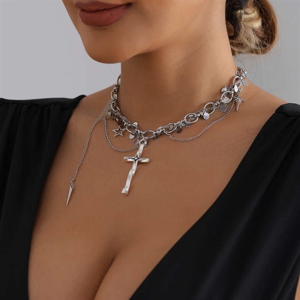 Fashion Gothic Cross Layered Wearing Necklaces for Girls Sweet Spicy Jewelry for Women Ladies Accessories Chinese Supplier