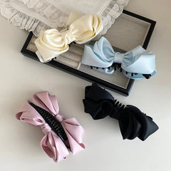 Elegant Cute Classic Banana Hair Clips for Women Princess French Style Bowknot Hair Accessories Solid Color Made Plastic Fabric