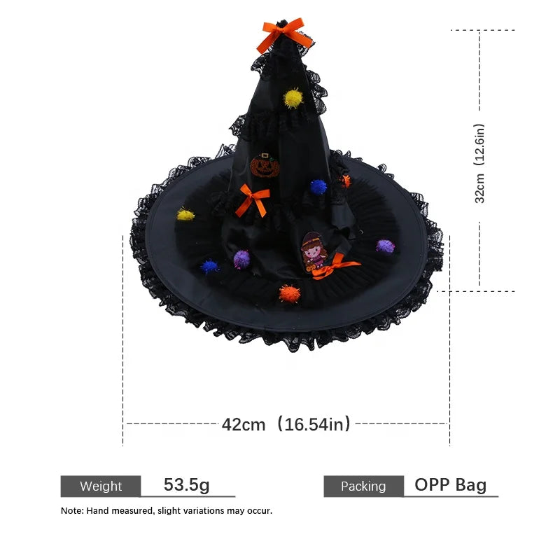 Halloween Witch Hat for Kids Butterfly Skull Spooky Cute Children Costume Party Headwear Trick or Treat Magic Witchcraft Gift