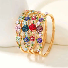 Glitter Rhinestone Flowers Trendy Dainty Luxury Bangles for Girls Elegant Bold Floral Jewelry for Women Ladies Accessories