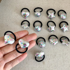 Kids Minimalistic Star Heart Circle Decorative Black Elastic Hair Ties Fashion Cute in Stock Scrunchies Accessories for Daily
