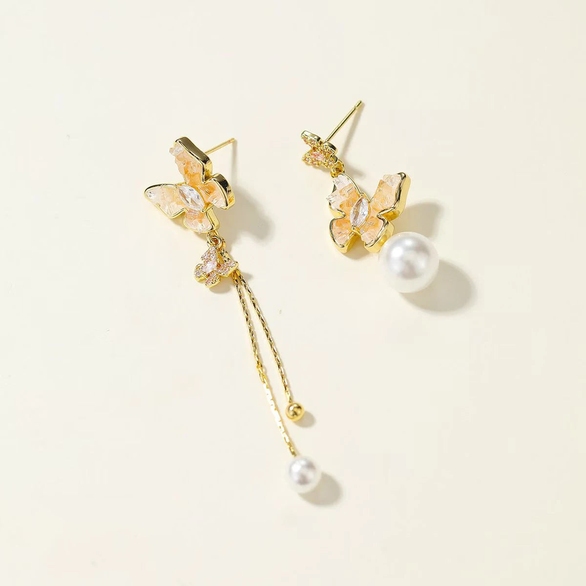 Fashion Sweet Trendy Butterfly Tassel Imitation Pearl Drop Earrings for Girls Elegant Jewelry for Women Ladies Accessories