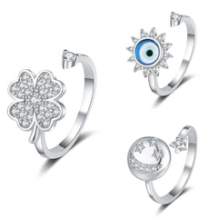 Hot Sale Rotating Rings Open Four-leaf Clover Zircon Star Ring Women's Stress-relieving Fashionable Cute Accessories Wholesale