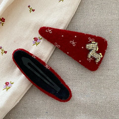 Fashion Sweet Trendy New Year Horse Chinese Hair Clips for Girls Glitter Elegant Snap Clips for Women Ladies Hair Accessories