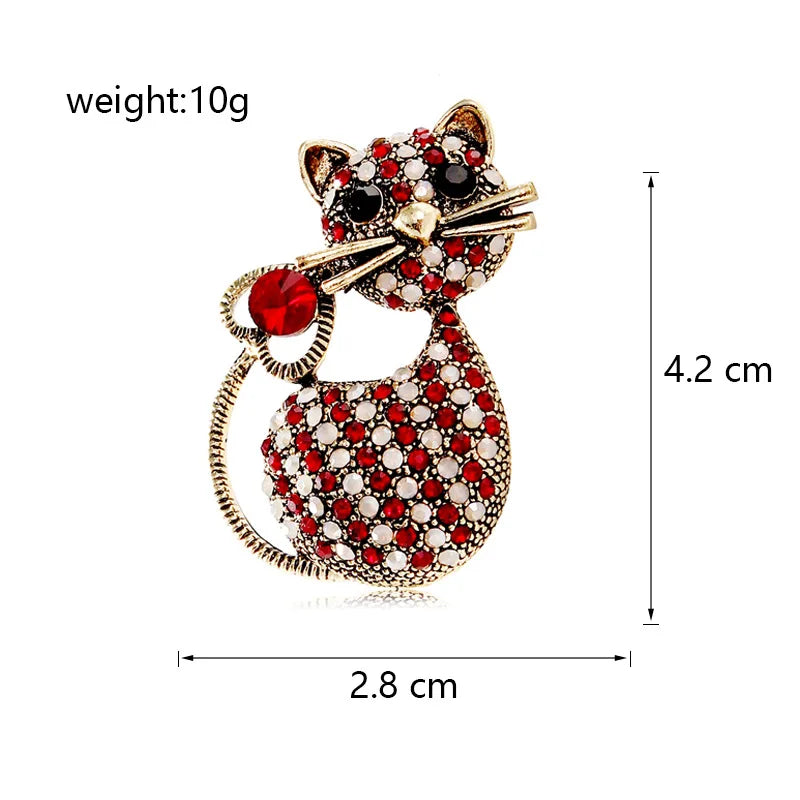 Fashion Glitter Sparking Rhinestone Cat Animals Brooches for Girls Sweet Cute Pins Jewelry for Women Ladies Accessories Kawaii