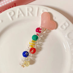 Kids Heart Beads Telephone Wire Hair Ties Candy Color Sweet Fashion Wholesale Scrunchies Accessories for Children Daily School
