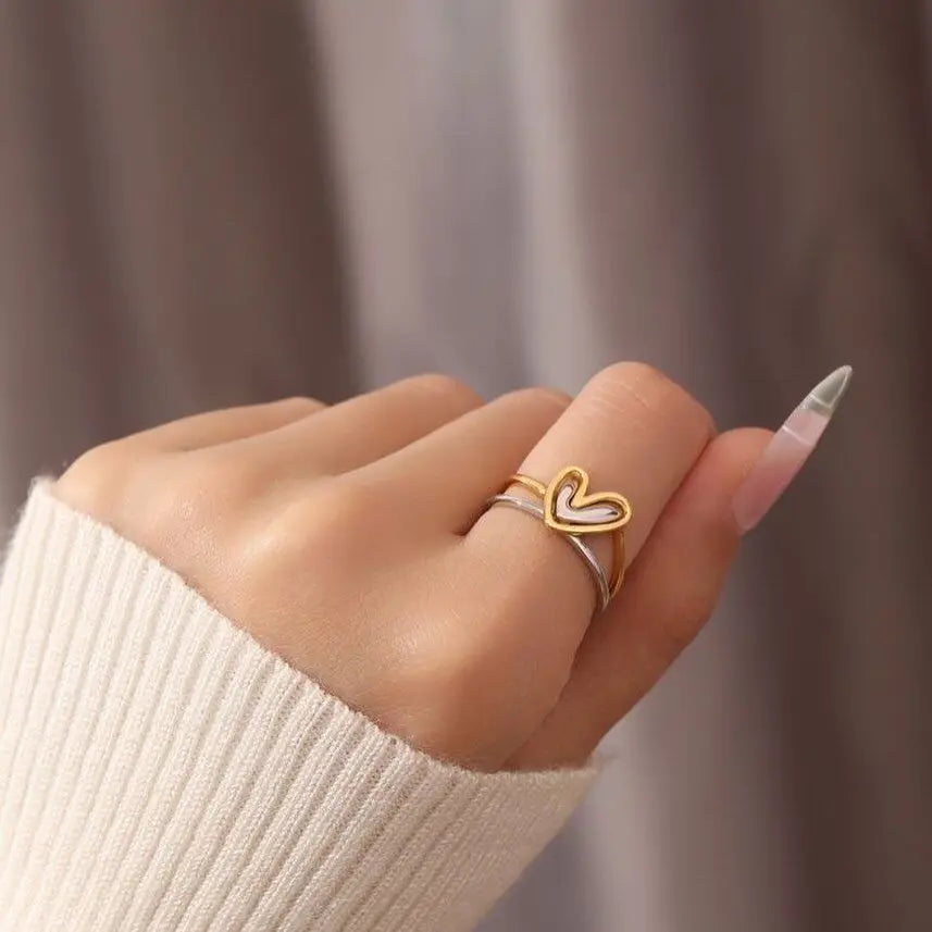 Women's Heart-shaped Rings Set Simple Love Style Fashion Sweet Cute Rings Minimalist Jewelry Accessories Wholesale Hot Selling