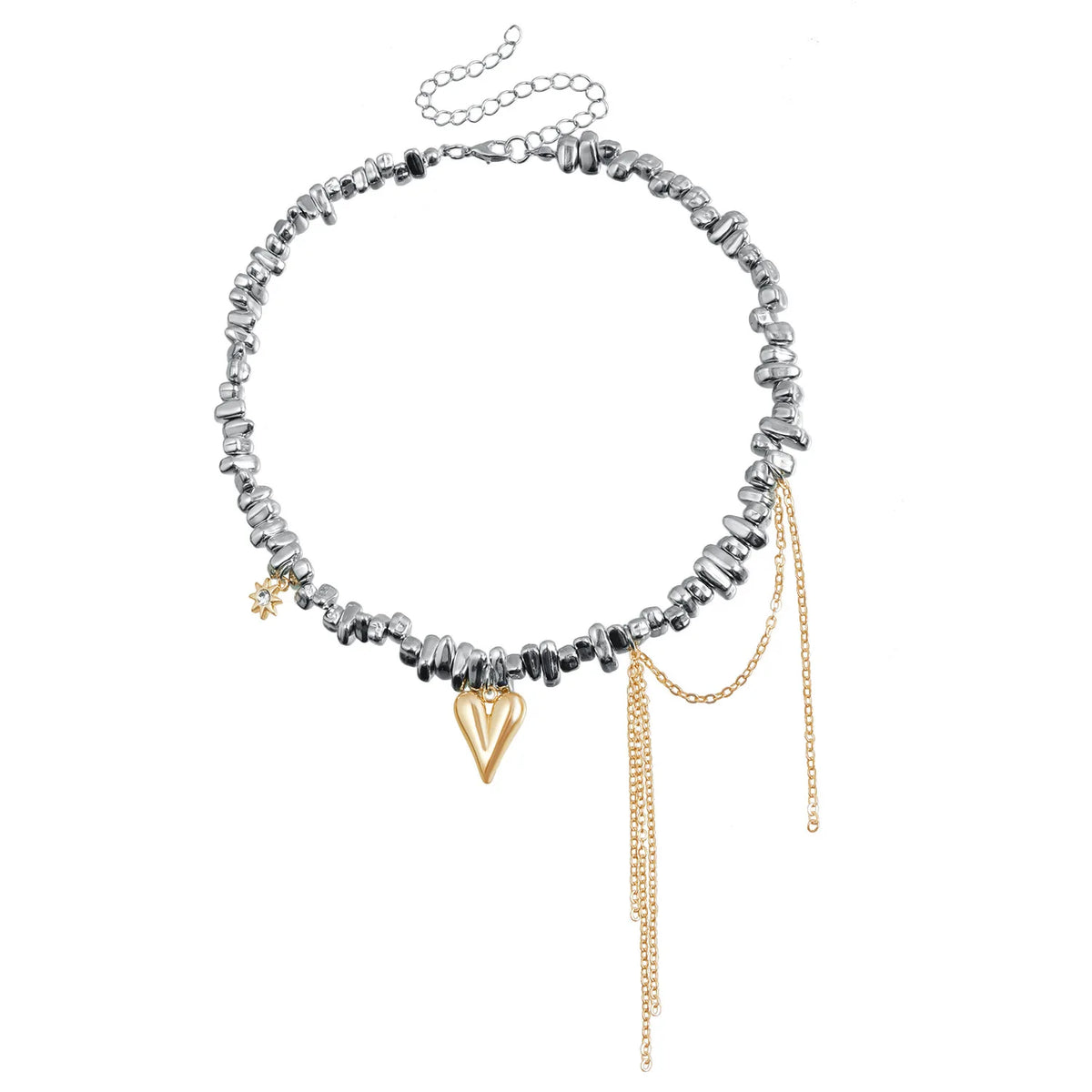 European and American Art Deco Jewelry Love Tassel Pendant Irregular Beaded Clavicle Chain Metallic Design Fashion Necklace