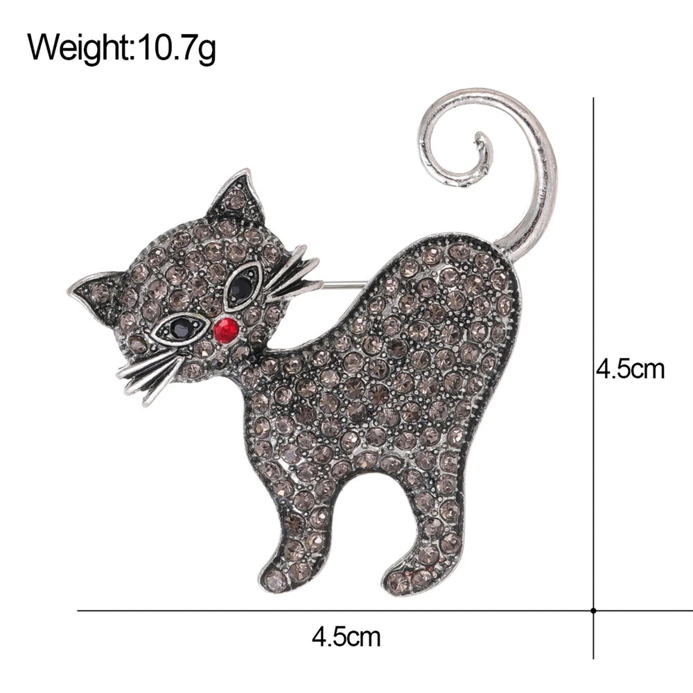 Fashion Cat Glitter Rhinestone Puppy Sweet Brooches for Girls Stylish Animals Pins Jewelry for Women Ladies Accessories Chic