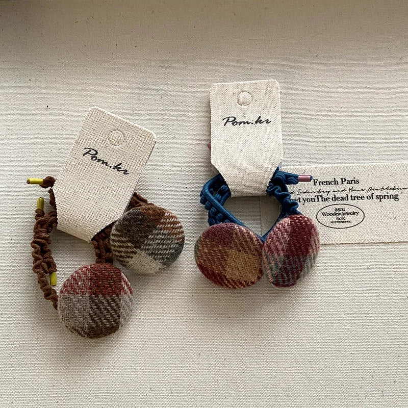 Fashion French Style Button Plaid Scrunchies for Baby Girls High Elastic Hair Ties for Kids Children Hair Accessories in Stock