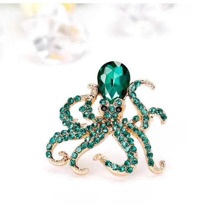 Fashion Glitter Sparking Rhinestone Animals Octopus Brooches for Girls Sweet Elegant Pins Jewelry for Women Ladies Accessories