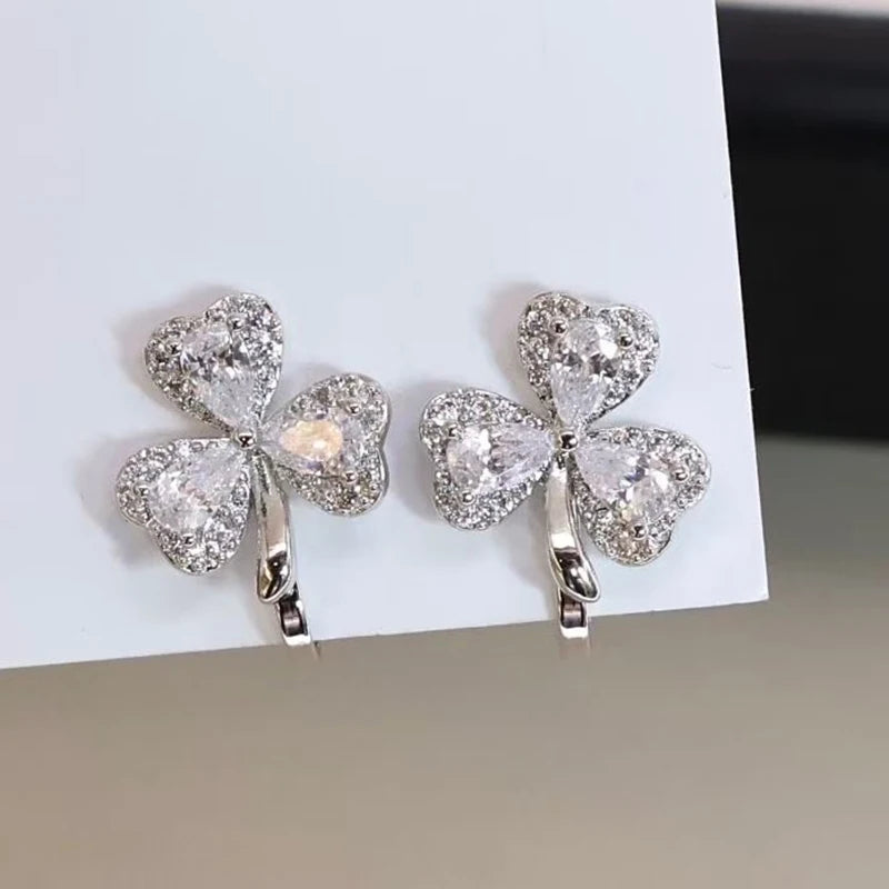 Fashion Luxury Glitter Refined Flowers Clip on Earrings for Girls Art Deco Dainty Jewelry for Women Ladies Accessories Wholesale
