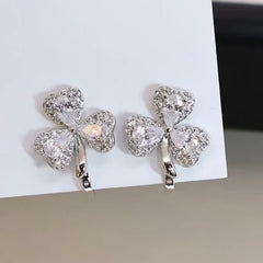 Fashion Luxury Glitter Refined Flowers Clip on Earrings for Girls Art Deco Dainty Jewelry for Women Ladies Accessories Wholesale