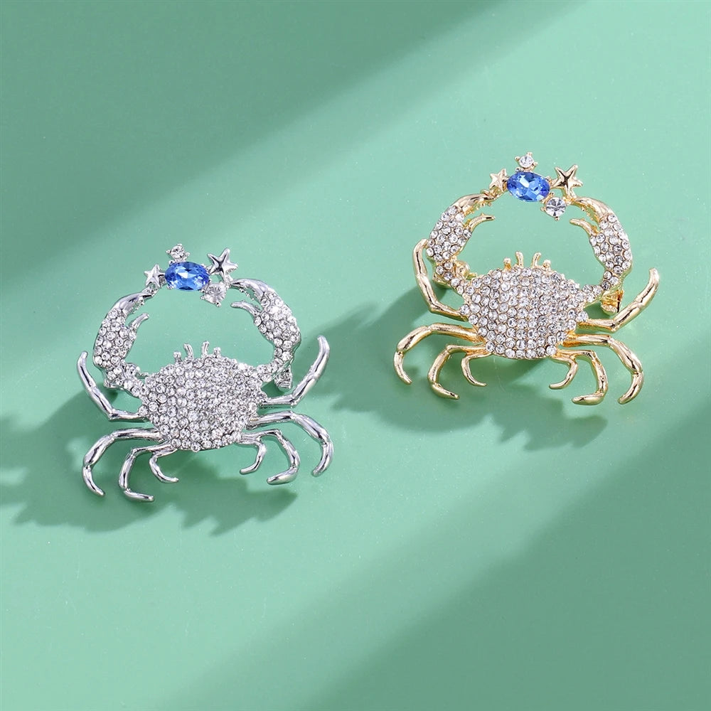 Fashion Animals Rhinestone Crab Elegant Brooches for Girls Stylish Trendy Pins Jewelry for Women Ladies Accessories Wholesale