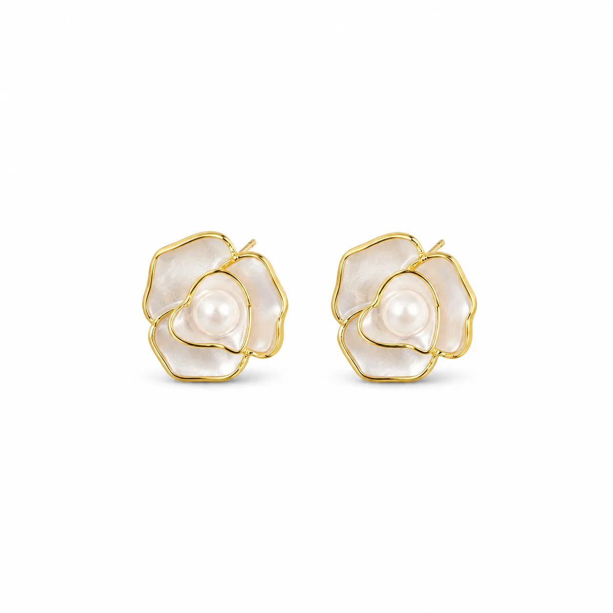 Fashion Flower Camellia S925 Silver Copper 18K Gold Plated Stud Earrings for Girls Sweet Jewelry for Women Ladies Wholesale