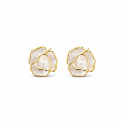 Fashion Flower Camellia S925 Silver Copper 18K Gold Plated Stud Earrings for Girls Sweet Jewelry for Women Ladies Wholesale