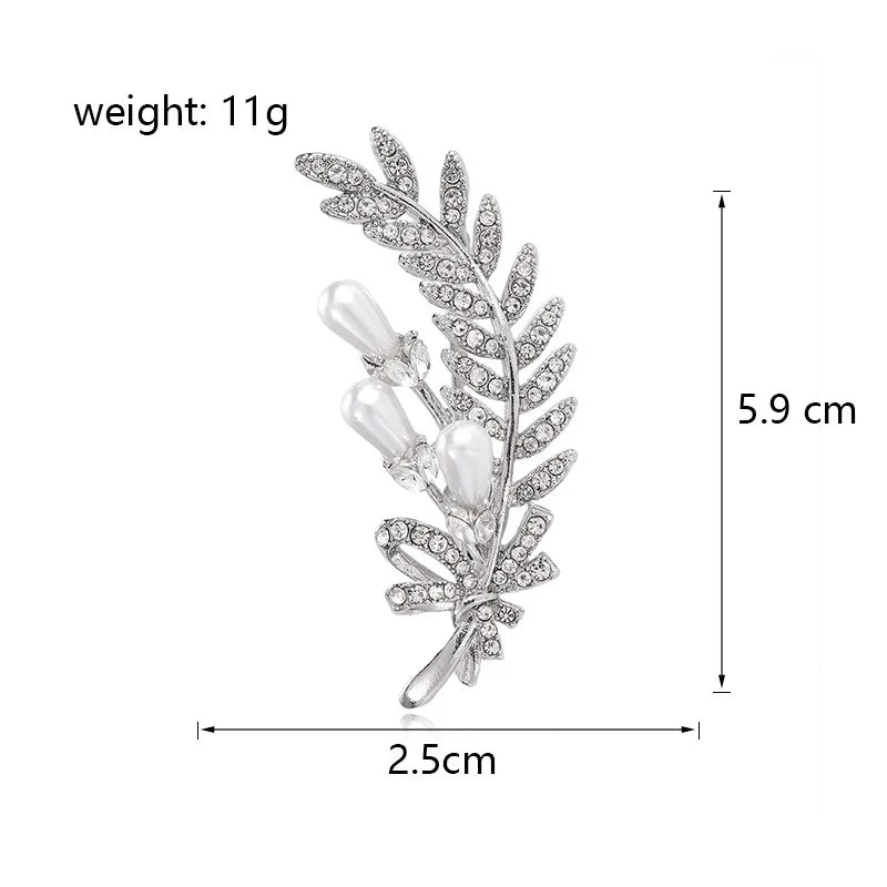 Fashion Sweet Elegant Glitter Rhinestone Sparking Brooches for Girls Feather Simple Pins Jewelry for Women Ladies Accessories