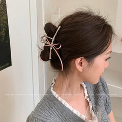 Simple Ribbon Heart Shaped Bear Bowknot Hair Claw Clips for Girls Sweet Cute Snap Clips for Women Ladies Hair Accessories Chic
