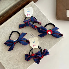 Cute Sweet Simple Denim High Elastic Scrunchies for Baby Girls Apple Fruits Bowknot for Kids Children Hair Accessories in Stock