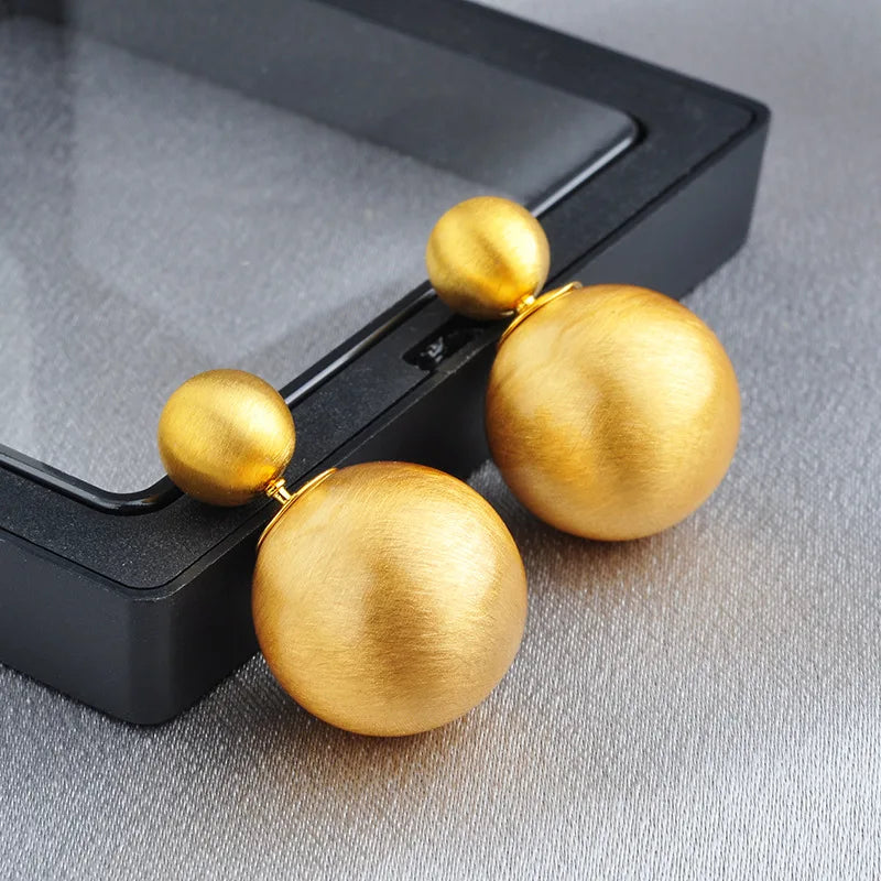 Metal Brushed Double Ball Stud Earrings Women Fashion High-end Personalized Earrings European and American Ear Accessories Bulk