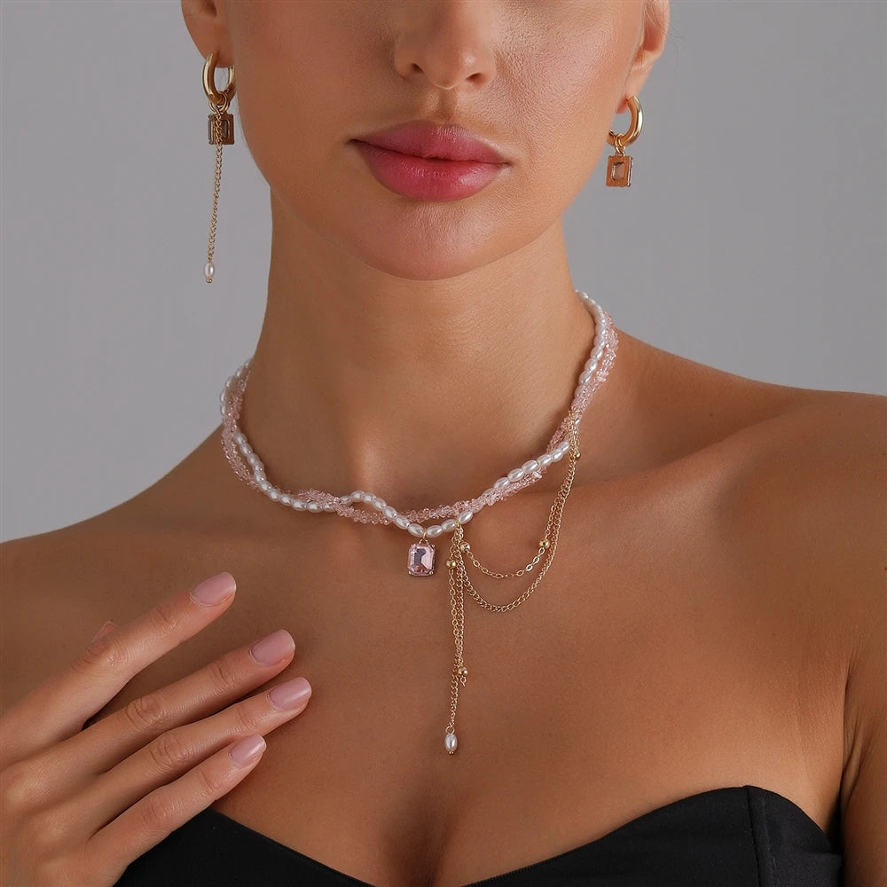 Fashion Sweet Cute Beads Link Necklaces for Girls Elegant Dainty Glamorous Jewellry for Women Ladies Accessories Earrings