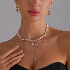 Fashion Sweet Cute Beads Link Necklaces for Girls Elegant Dainty Glamorous Jewellry for Women Ladies Accessories Earrings