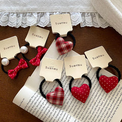 Chic Cute Kids Hair Ties Sweet Bowknot Heart Shaped Plaid Scrunchies Polka Dot Fashion Hair Accessories for Children