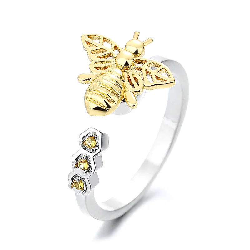 Light Luxury Honeycomb Bee Rotating Rings Flower Cute Ring Fashion Ins Women's Jewelry Accessory Cross-border Hot Sale Wholesale