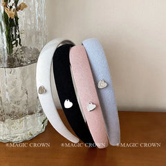 Hot Sale Fabric Solid Color Wide Alloy Headbands Classic Elegant Fashion Heart Decorative in Stock Hairbands Accessory for Kids