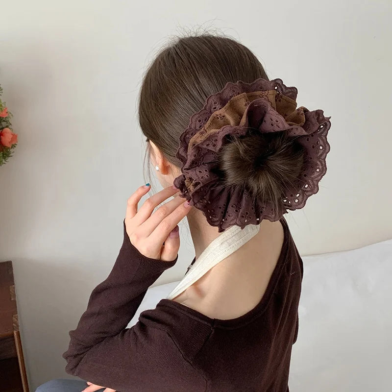 Girls Autumn Winter Solid Color Thick Thin Hair Scrunchies Chic Vintage Elegant Ponytail Holder in Stock Hair Ties Accessory